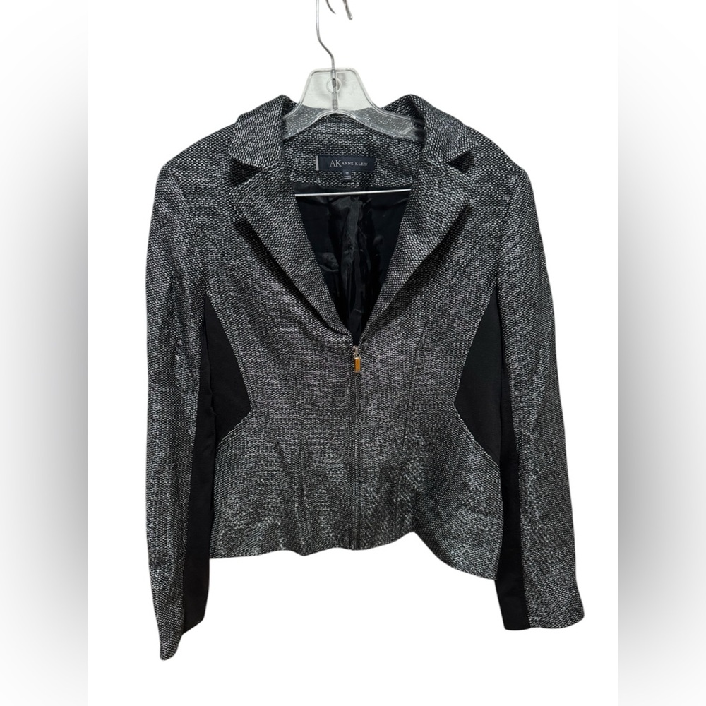 Anne Klein Black and Gray Tweed Zip Blazer